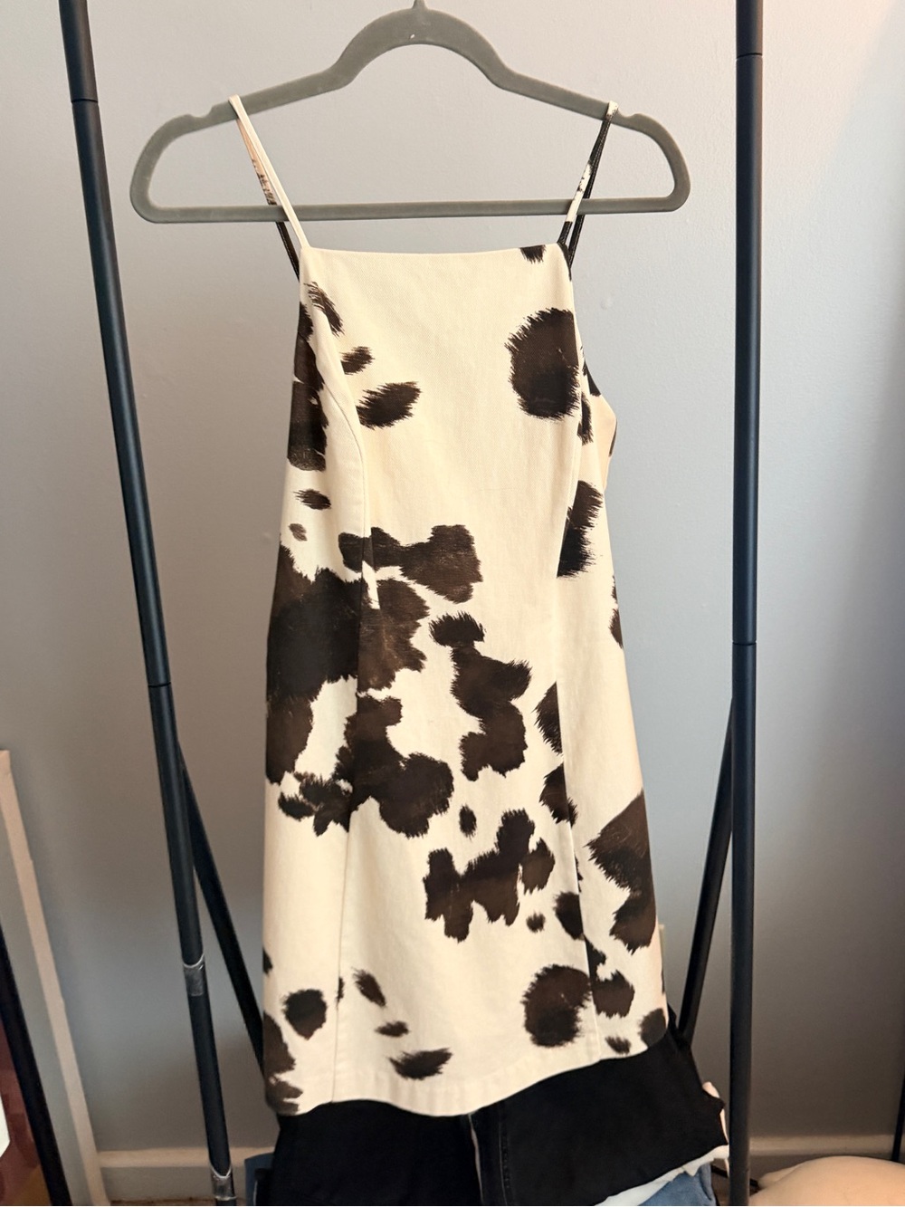 Gianni Bini Cow-Print Mini Slip Dress in Cream and Black